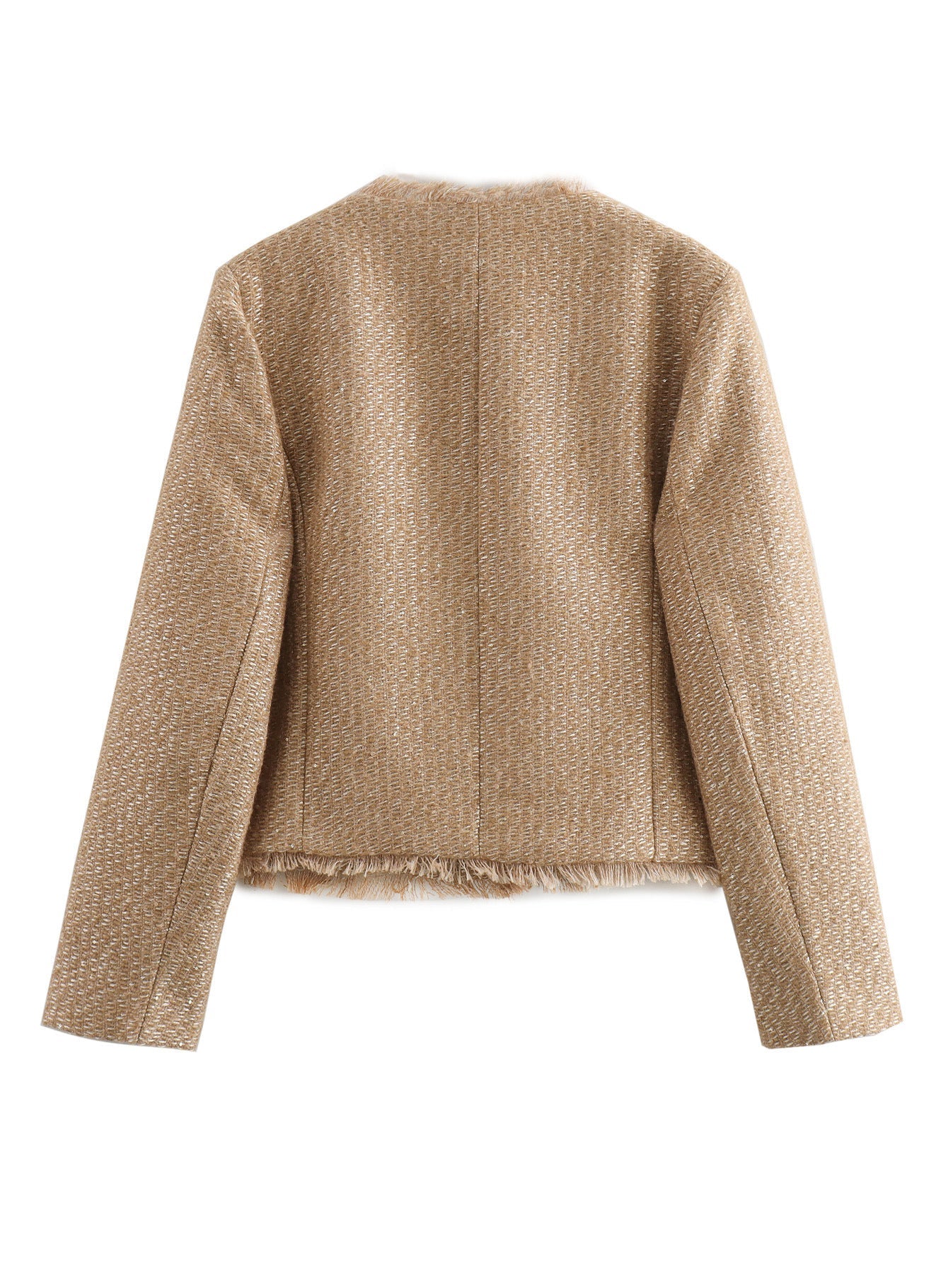 Women's elegant tweed jacket with fringe and decorative buttons NOVAE