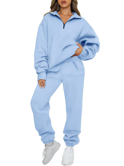 Women's Cozy Leisure Suit with Stand-Up Collar and Zipper NOVAE