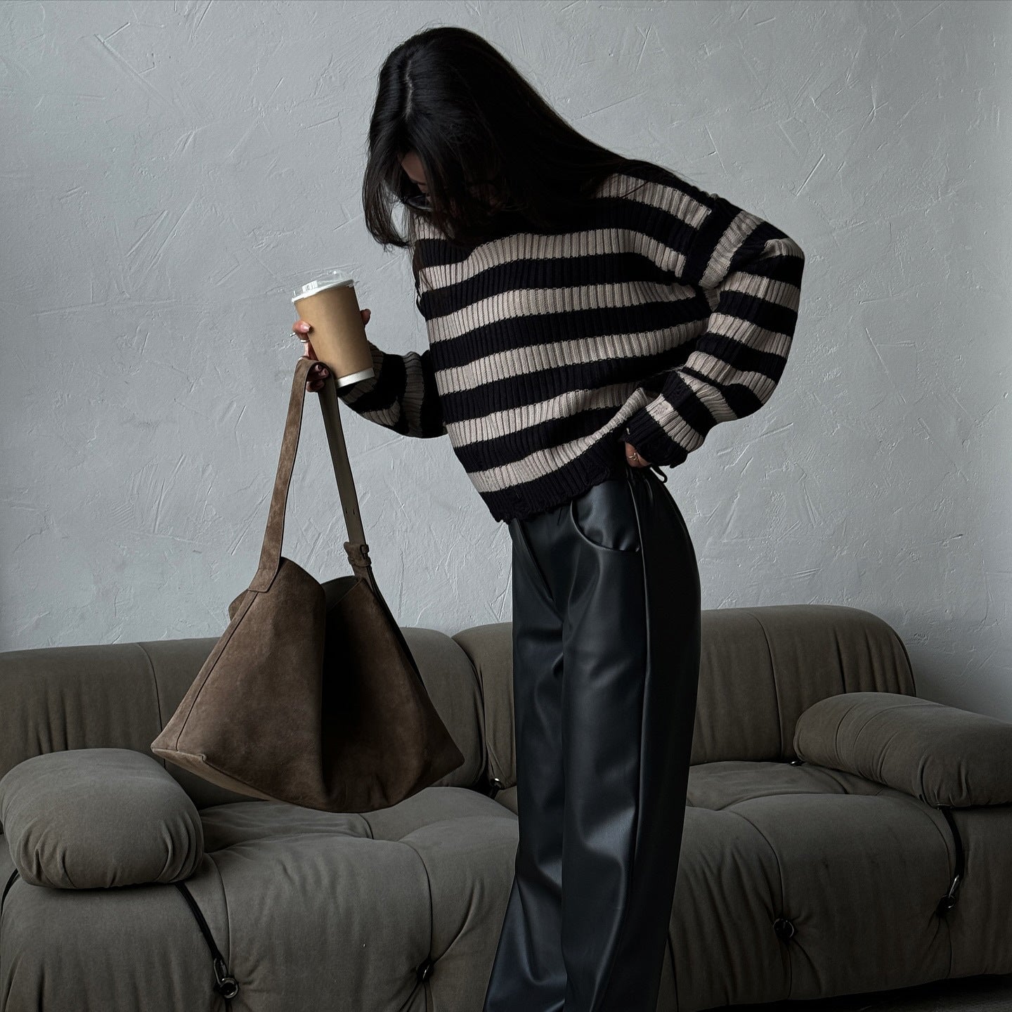 Women's fashionable oversized sweater with striped pattern NOVAE