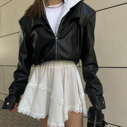 Women's fashionable cropped leather jacket NOVAE