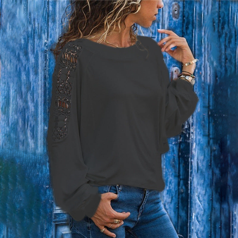Women's casual long-sleeved shirt with lace accents and a fashionable cut NOVAE