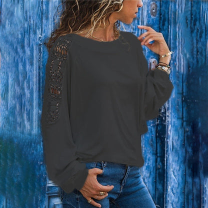 Women's casual long-sleeved shirt with lace accents and a fashionable cut NOVAE