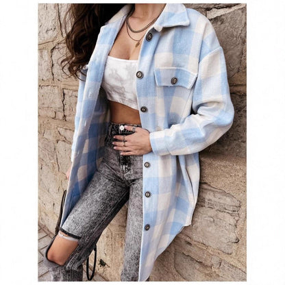 Women's oversized plaid shirt jacket with practical pockets and button details NOVAE
