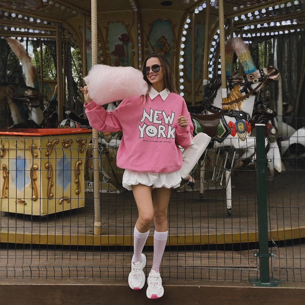 Women's casual hoodie with cheerful smiley print and soft lining NOVAE