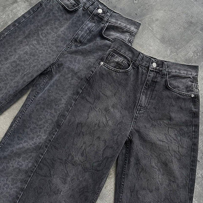 Women's jeans in a fashionable snake print with a high waist and straight cut NOVAE