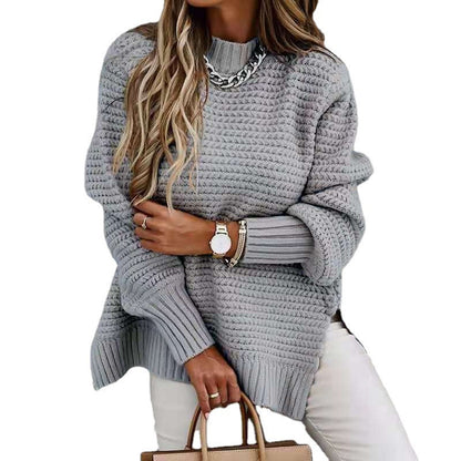Women's chunky knit sweater with a relaxed fit and high collar NOVAE