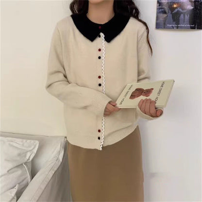 Women's Elegant Knit Cardigan with Stand-Up Collar and Button Detail NOVAE