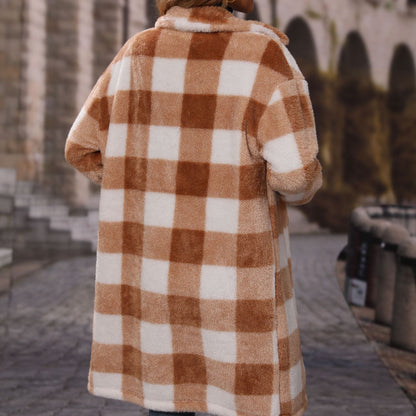 Women's plush winter jacket with checkered design and practical pockets NOVAE