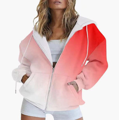 Women's Oversized Gradient Hooded Jacket with Practical Pockets NOVAE