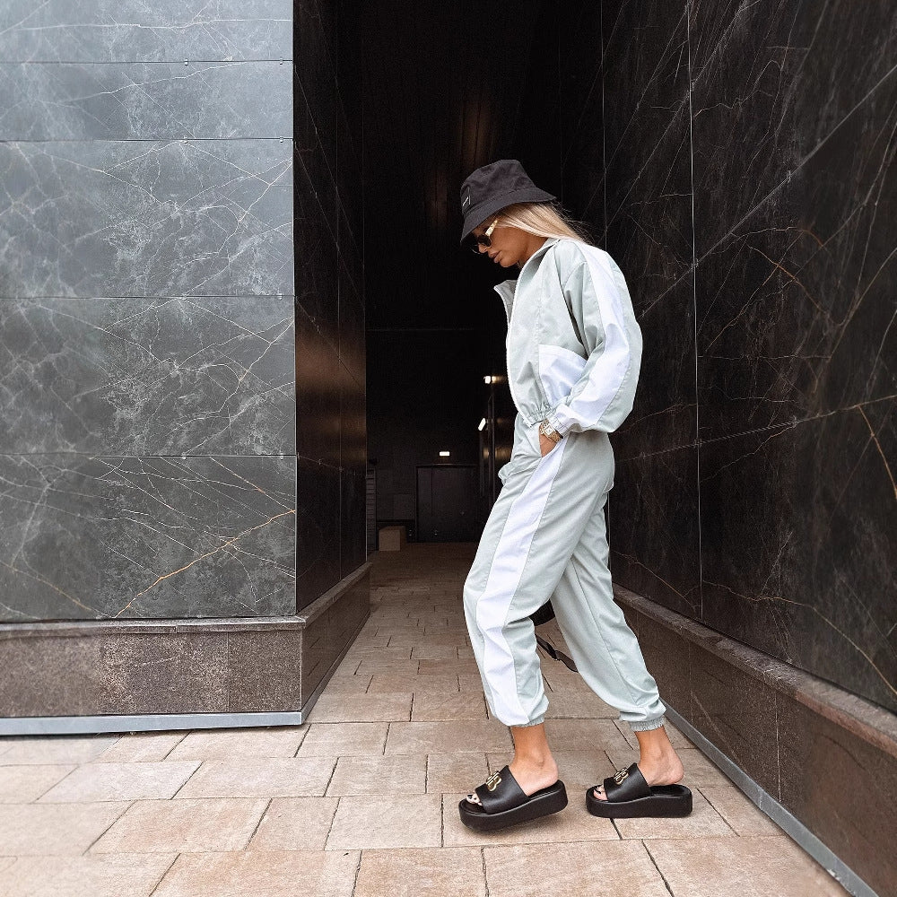 Women's fashionable jumpsuit with high collar and elastic waistband NOVAE