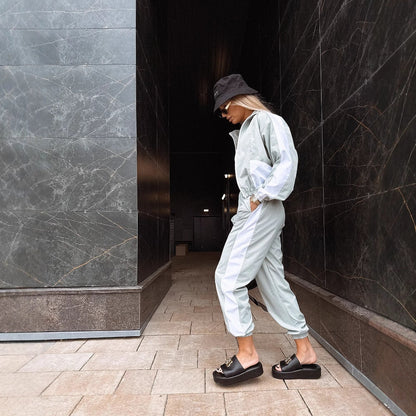 Women's fashionable jumpsuit with high collar and elastic waistband NOVAE