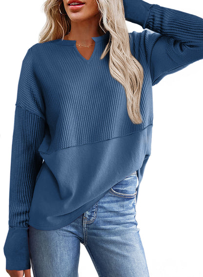Women's casual knit sweater with V-neck and texture NOVAE