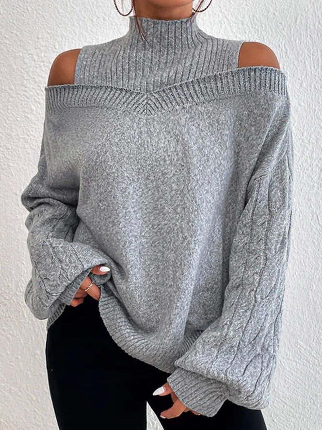 Women's pullover with off-the-shoulder sleeves and high collar NOVAE