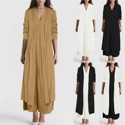 Women's elegant long jacket with deep V-neck and flowing cut NOVAE