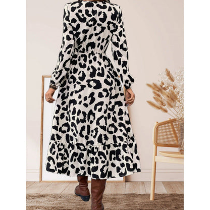 Women's maxi dress with asymmetrical cut and trendy leopard print NOVAE