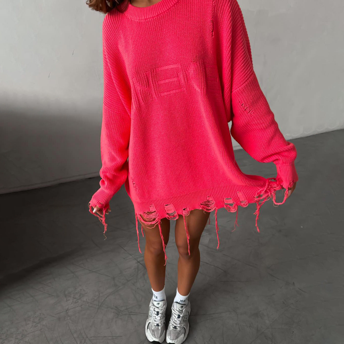 Women's Oversized Knit Sweater in a Modern Distressed Look NOVAE