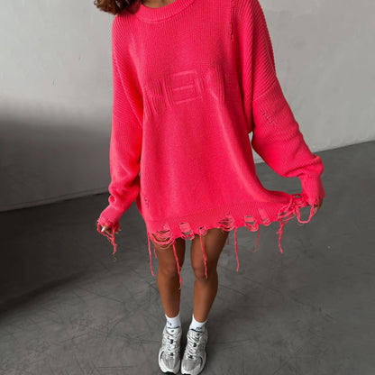Women's Oversized Knit Sweater in a Modern Distressed Look NOVAE