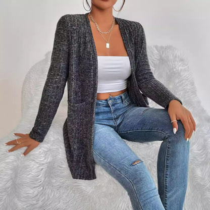 Women's cardigan with fine ribbing and practical pockets NOVAE