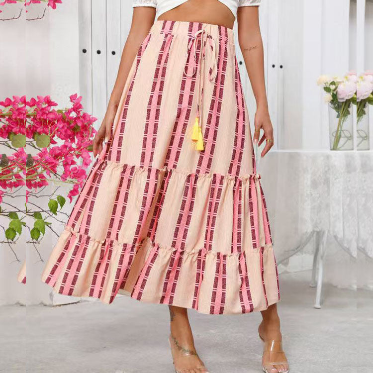 Women's long maxi skirt with cheerful tiered design and elastic waistband NOVAE