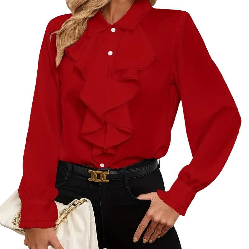 Women's blouse with sophisticated ruffle details and elegant sleeves NOVAE