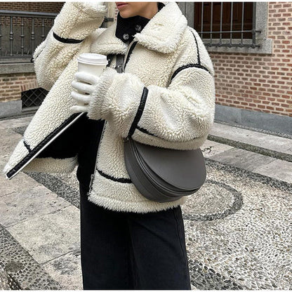 Women's cozy teddy fleece jacket with a chic collar NOVAE