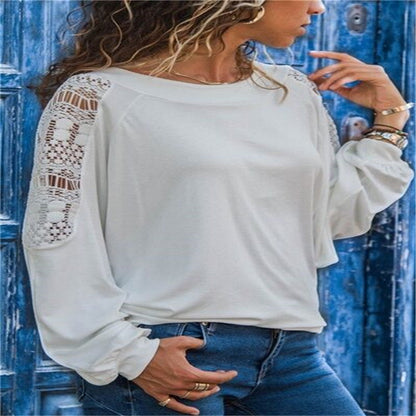 Women's casual long-sleeved shirt with lace accents and a fashionable cut NOVAE