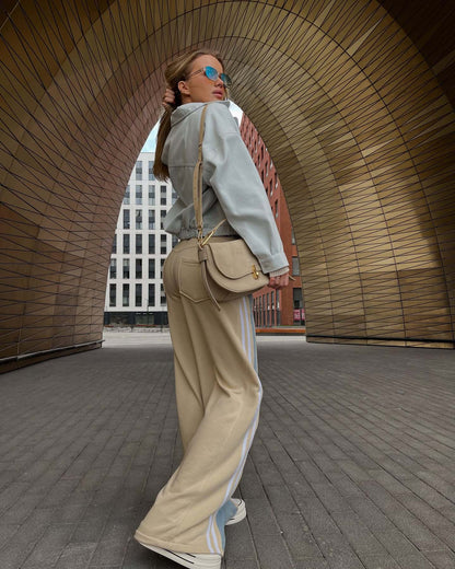 Women's casual high-waisted trousers with striped design NOVAE