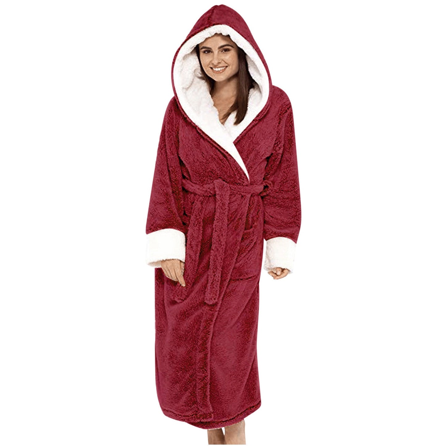 Women's Cozy Fleece Dressing Gown with Hood and Belt NOVAE