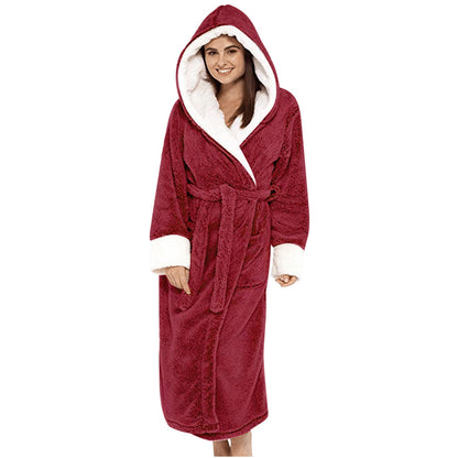 Women's Cozy Fleece Dressing Gown with Hood and Belt NOVAE