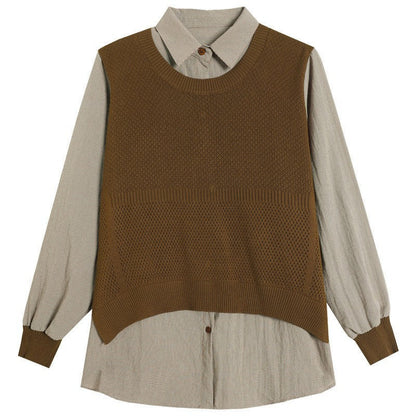 Women's knit sweater with a unique layered look and fine texture NOVAE