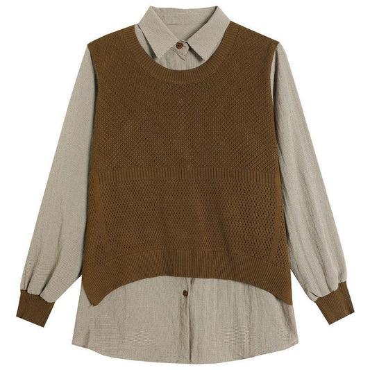 Women's knit sweater with a unique layered look and fine texture NOVAE