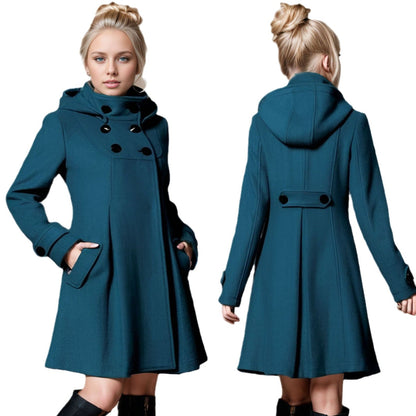 Women's elegant coat with high collar and functional pockets NOVAE