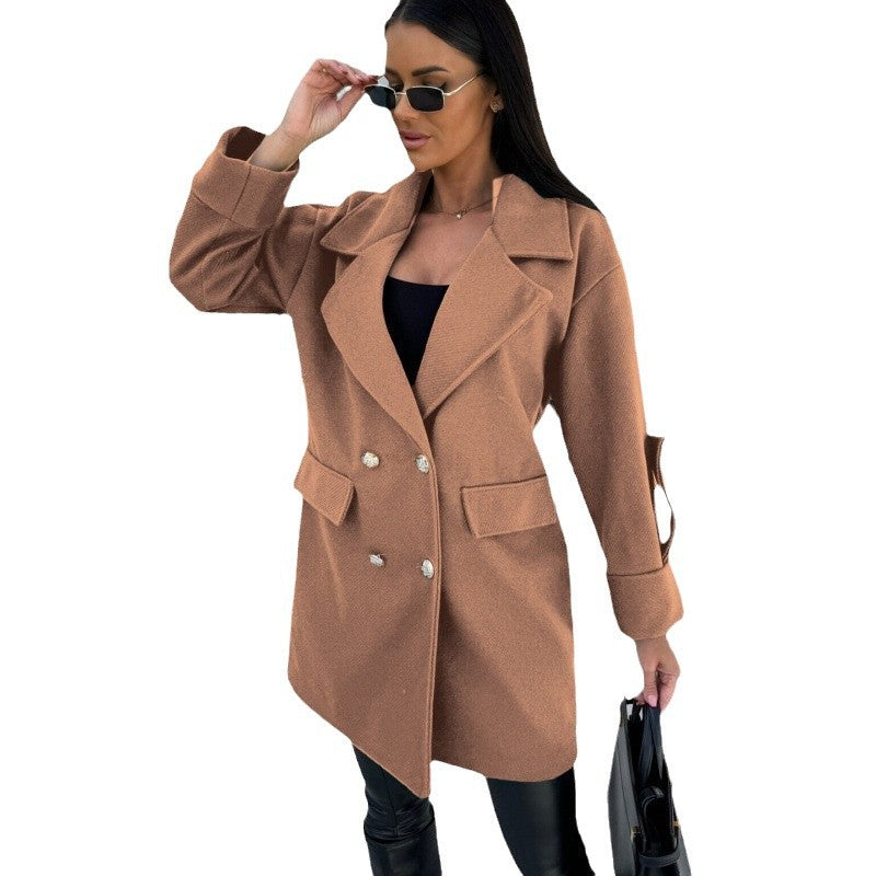 Women's fashionable oversized cotton blazer with double button placket and practical pockets NOVAE