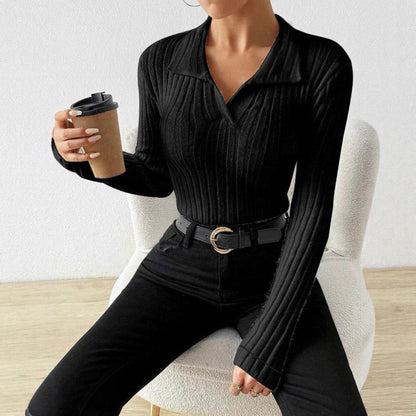Women's fitted long-sleeved sweater with fashionable ribbed texture NOVAE