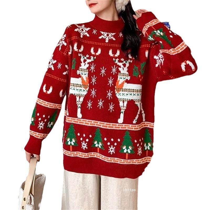 Women's festive sweater with 3D reindeer motif and high collar NOVAE