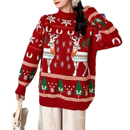 Women's festive sweater with 3D reindeer motif and high collar NOVAE