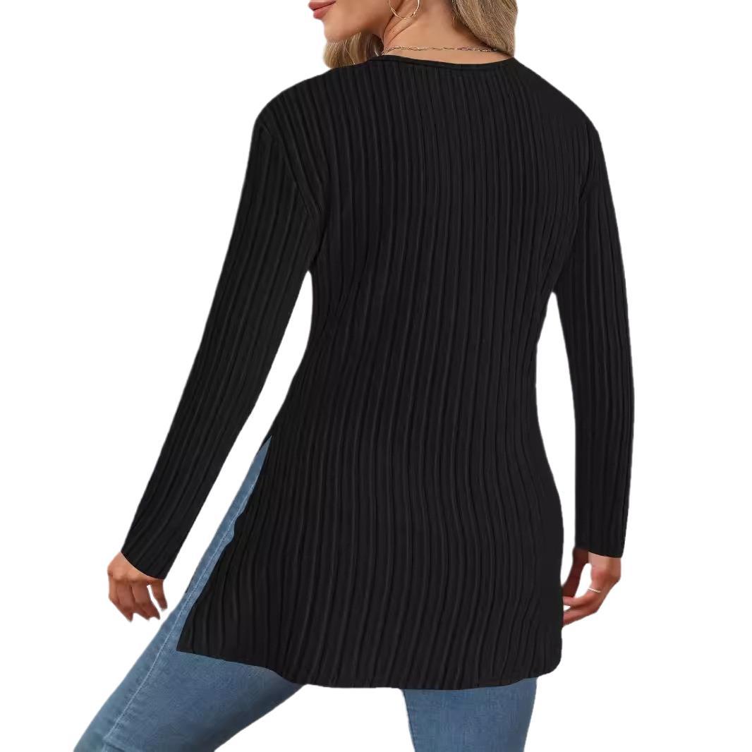 Women's Long-Sleeved Wrap Top with Textured Design NOVAE
