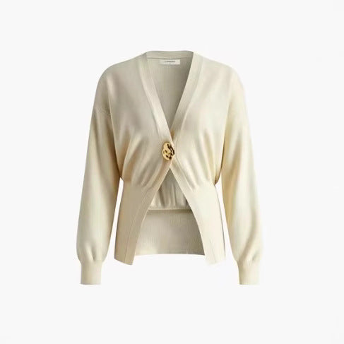 Women's fashionable knitted jacquard with decorative button NOVAE