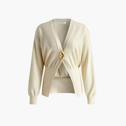 Women's fashionable knitted jacquard with decorative button NOVAE