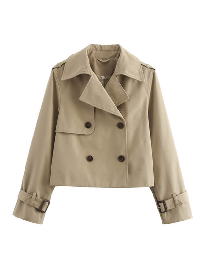 Women's cropped trench jacket with double button placket and adjustable sleeves NOVAE