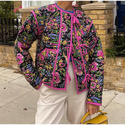 Women's fashionable quilted jacket with floral pattern and practical pockets NOVAE