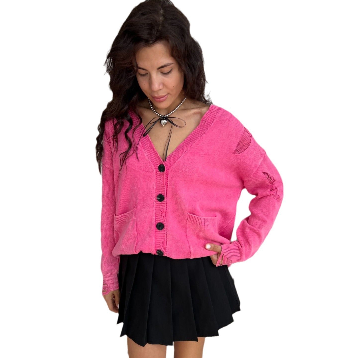 Women's casual cardigan with fashionable V-neck and creative cut-out details NOVAE