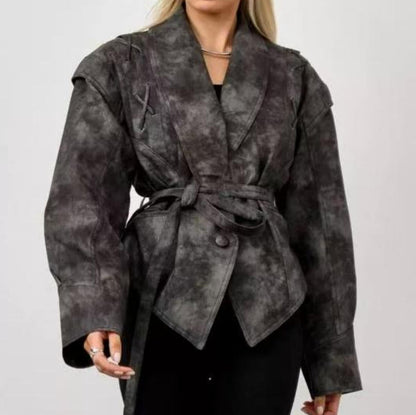 Women's elegant faux leather wrap jacket with decorative details NOVAE
