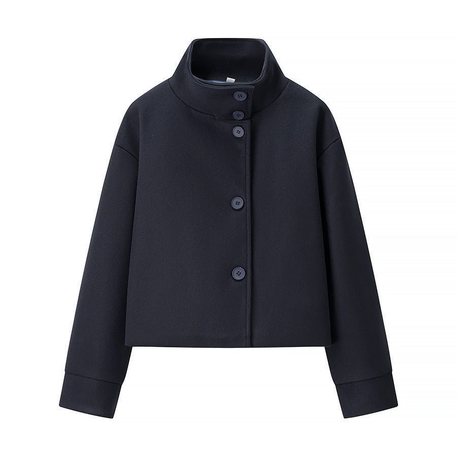 Women's elegant short jacket with high collar and simple button details NOVAE