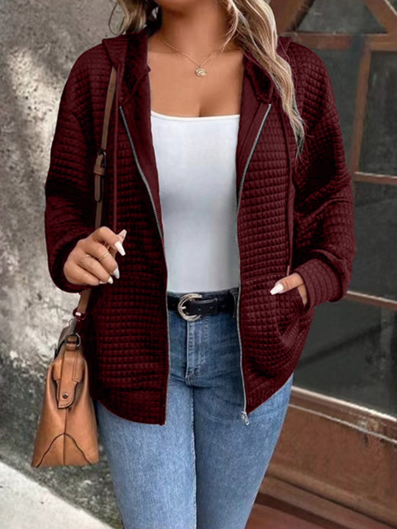 Women's lined zip jacket with kangaroo pocket NOVAE