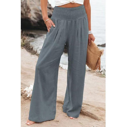 Women's lightweight and wide-legged summer trousers with elasticated waistband NOVAE