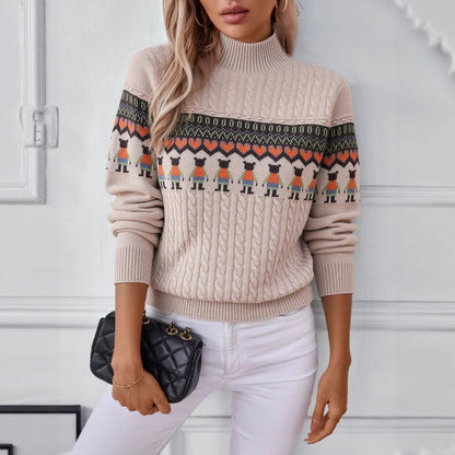 Women's knitted sweater with creative pattern and high collar NOVAE