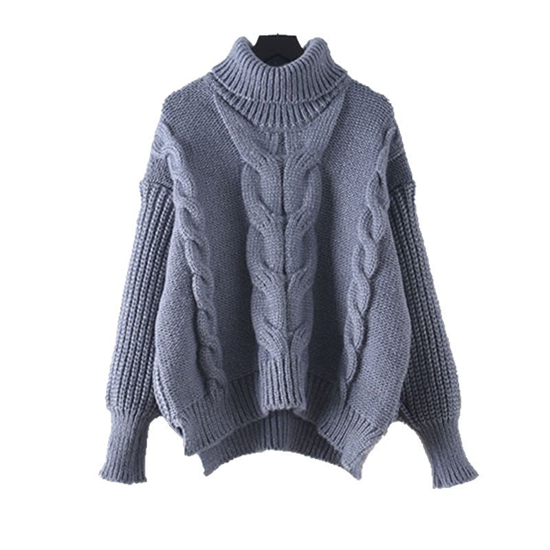 Women's chunky knit sweater with high roll neck and modern cable pattern NOVAE