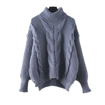Women's chunky knit sweater with high roll neck and modern cable pattern NOVAE