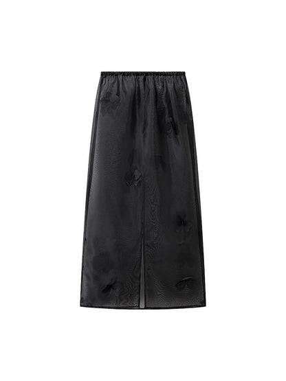 Women's long transparent blouse with floral design and side slit NOVAE